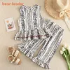 Clothing Sets Bear Leader Girls Suit Summer Korean Version of The Shortsleeved Bubble Sleeve Shirt Widelegged Pants 230728