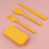 Dinnerware Sets Spoon Fork Chopsticks Wheat Straw Detachable Cutlery Kit Portable Travel Lunch Tableware Students Kitchen Accessories