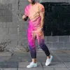 Erkek Trailtsits 2023 Erkekler Trailsuit Kısa Kollu Tişört Pantolon 2 Parça Set Kıyafet Büyük Boy Jogger Sportswear 3D Renk Baskı Pantolon Takım