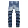 Jeans pour hommes hommes léopard broderie Denim décontracté fermeture éclair Patchwork Biker pantalon coloré peint pantalon