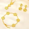 Necklace Earrings Set Brass Gilded Shiny Glossy Metal Jewelry Plant Five Leaf Flower Bracelet/Necklace/Earrings Clover Women's Gift