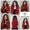 Cosplay Wigs Ombre Red Long Curly Synthetic Wig Burgundy Cosplay Halloween Middle Part Wigs for Women Afro Natural Daily Heat Resistant Hair 230727