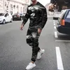 Herrspårar 2023 Chain Street Fashion Graffiti 3D Creative Figure Casual Man Tracksuit Large Size Long-Sleeved T-Shirt 2-Piece Set