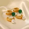 Boucles d'oreilles à tige Youthway Vintage en forme de C fil perle pierre naturelle mode 18K PVD plaqué Simple bijoux personnalisés