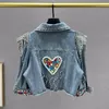 Vestes Femmes Femmes Court Denim Veste Manteau Printemps Perle Diamants Chaîne Gland Effiloché Bavures Ourlet Demi Manches Femme Jeans Veste Streetwear 230727