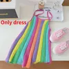 Clothing Sets Korea Summer Kids Clothes for Baby Girls Cute Rabbit Tshirt Rainbow Knitted Dress 2piece Set Kawaii Skirt 230728