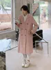 Damenanzüge Frauen Elegante Mode Rosa Lange Blazer Graben Mantel 2023 Herbst Zweireiher Lose Casual Anzug Jacke Windjacke Koreanische