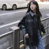 Women's Leather Hong Kong Style Foreign Mid-length 2023 Spring Winter With Velvet Thick Ins Coat Student Biker Jacket