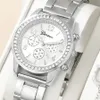 Wristwatches 1pc Luxury Quartz Watch Women Business Fashion Casual Round Silver Stainless Steel Strap 230727