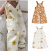 Rompers 15y Kids Girls Casual Playsitus Baby Summer Clothing Bez rękawów Kwiat szeroko nogi zawiesin