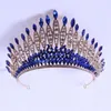 Luxury Sky Blue Crystal Crown Hair Accessories Tiara för kvinnor Bröllop Bridal Red Red Green Rhinestone Crown Hair Jewelry