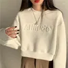 Kvinnors hoodies Autumn Korean Style Letter 3D Decoration Sweatshirt Women Minimalist O Neck Long Sleeve Crop Tops Kläder