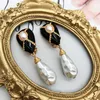 Oreille manchette bijoux baroques perle pendentif boucles d'oreilles noir peinture à l'huile déclaration accessoires mode Brincos 230728