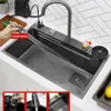 Kitchen Sink Waterfall Faucet Pullout Water Tap Kitchen Accessories Application Single Stainless Steel Bowl Basin Kitchen Sink