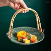 Пластины винтажная японская керамическая тарелка с бамбуковой ручкой для ресторана Sushi Bar El и закуски