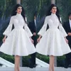 Arabic White 2019 Cocktail Dresses A-line 3 4 Sleeves Appliques Lace Knee Length Elegant Party High Neck Homecoming Dresses339w