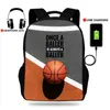 高級バスケットボールバスケットプリントカレッジバックパックUSB充電器学校バッグラップトップバックパック