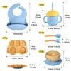 Cups Dishes Utensils Baby Stuff Bamboo Tableware Cup Bowl PlateTray Bibs Spoon Fork Sets Children Nonslip Feeding Free Dinnerware Dinner 230728