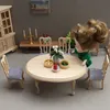 Verktyg Workshop 1 12 Dollhouse Miniature Wood Matbordsstol Set Simuleringsmöbler Modell Toy for Dollhouse Restaurang Dekoration 230727