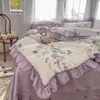 Sängkläder sätter 100 bomull franska vintage gardenia tryckning prinsessan set landsbygdsblommor rufsar quilt täcke täcker säng linnor kuddväskor 230727