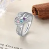 Bröllopsringar 925 Sterling Silver Personlig 1-8 Namn Carved Ring With Birthday Stone Set Wedding Heart Ring Lämplig för kvinnors mors dag gåva 230728