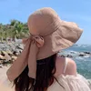 Wide Brim Hats Women Fashion Bow Beach Caps Summer Anti UV Sun Hat Long Fisherman Cap For Female Outdoor Breathable Bucket Panama