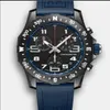 新しい到着者男性時計クォーツストップウォッチステンレススチールウォッチブラックダイヤルマンクロノグラフ腕時計48mmラバーストラップ266-2209x