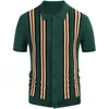 Polos pour hommes Hommes Tricots Polo à manches courtes Casual Slim Fit Costume Col Bouton Respirant Été Top Stripe Green Contrast 230727