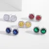 Pendientes retro S925 Aguja de plata Micro Set Zircon Pendientes cuadrados de circón colorido Pendientes de moda para mujeres coreanas Joyería para fiesta de boda Regalo del día de San Valentín SPC