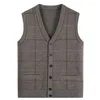 Mäns västar toppkvalitet Autum mode varumärke ull Cardigan tröja V Neck Knit Vest Men Plaid Trendy Sleeveless Casual Clothing A61