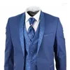 Costumes pour hommes beaux hommes 4 pièces costume de mariage marié col châle Vintage bleu cravate sur mesure hommes pour