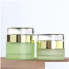 Förpackningsflaskor Frosted Green Glass Bottle Cosmetic Face Cream Packaging With Plastic Cap tom spray Lotion Pump 20 ml 30 ml 40 ml 6 Otlwi