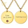 Pendant Necklaces U7 Custom Engrave Disc Necklace Personalized Circle Coin Pendant Engrave with Name Date Location Women Men Birthstone Necklaces 230728