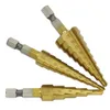 3st HSS Titanium Coated Step Drill Bit för metallfräsande skärare 3-12mm4-12mm4-20mm höghastighetsstål träborrning Power Tools250V