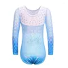 Gymkläderflickors långärmad borrning Design Ballett Gymnastik Leotards Temperament One-Piece Sparkly Princess Dancewear Bodysuit