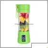 Herramientas de frutas y verduras Exprimidor eléctrico Taza Mini USB portátil Licuadora de jugo recargable y mezclador 2 hojas de plástico que hace tazas Dhbth Dhjgd