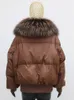 Women's Fur Faux Fur FURTJY New Fashion Winter Women Warm Loose Coat Natural Real Fur Collar White Duck Down Jacket Thick Luxury Outerwear HKD230727
