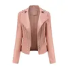 Femmes en cuir Moto Moto Biker Zipper Veste Dames Rose Noir Violet Manteau Mode Printemps Automne Rivet Faux Femmes