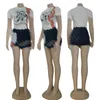 ファッションデザイナーの女性用Tシャツ夏のファッションプリントショートスカートセットJ2867