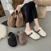 Pantoufles De Luxe Designer Laine D'agneau D'hiver Coton Chaussures Femmes Pantoufles Chaud En Peluche Bouclés Fourrure De Mouton Appartements Boucle Ceinture Mules Mocasines Mujer J230728