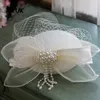 Jóias de cabelo de casamento NZUK chapéu fascinador grampos de cabelo elegantes senhoras apliques de renda bowknot pérola noiva véu de casamento chapéu de igreja 230727