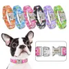 Adjustable Nylon Engraved Dog Collar Personalized Name Dog Collar Flower Custom Dog Collar Unisex Small Large Dog Product Tag L230620