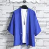 Herrenjacken # 4274 Sommer Sonnenschutzjacke Männer Schwarz Weiß Blau Oberbekleidung Vintage Kimono Dreiviertelärmel Hip Hop Cardigan