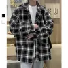 Jaquetas masculinas 2023 outono casual jaqueta xadrez masculina moda coreana turn down gola casaco hip hop masculino streetwear outerwear c29