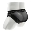 Underpants Mens Sissy Pouch Panties Mesh Sheer Lace Briefs G-String Thongs Underwear Thin Low Rise Transparent Lingerie