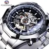 Wristwatches Forsining Stainless Steel Waterproof Mens Skeleton Watches Top Brand Luxury Transparent Mechanical Sport Male Wrist 230727