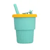 Vattenflaskor Kreativa silikonkontrast Straw Cup Outdoor Anti-Fall Children's Drinking Bottle