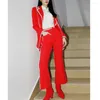 Women's Two Piece Pants Fashion Autumn Set Designer Coat Tops Slim Casual Vintage Elegant Office Party Celebrity High Quality Red Suit