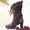 Stivali Stivali da donna Tacchi alti Steampunk da donna Stivali da donna in pelle scamosciata sexy Autunno scarpe invernali retrò Stivali da gioco di ruolo con lacci Z230728