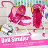 Tools Workshop Doll Stroller Lightweight Kids Baby Stroller Steel Pole Foldable Baby Carriage Toy Unique Yellow Print With Comfortable Hand 230727